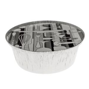  Aluminium foil rounded container with lid Ø216x68 mm - B 1900 + TI UÑA (oblique view)