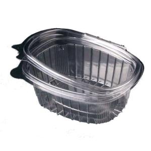 Oval transparent OPS plastic container with flat lid 500 ml. - G 500 - 140x115x48 mm (oblique view)