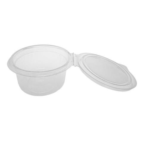 Oval transparent OPS plastic container with lid 250 ml capacity. - G 250 - 143x110x46 mm (open lid view)
