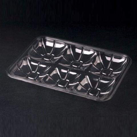Embalagem de plástico OPS transparente retangular compartimentada 250x182x27 mm. - GO 700 A (vista oblíqua - fundo preto)