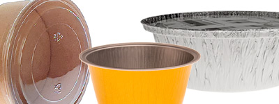 Exemple de 3 produits fabriqués par FEDINSA : Pots avec différents systèmes de fermeture (avec couvercle, sans couvercle, thermoscellable)