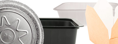 Example of 4 products manufactured by FEDINSA: Containers of different materials (aluminum, plastic, paper, OPS, PET, PP)
