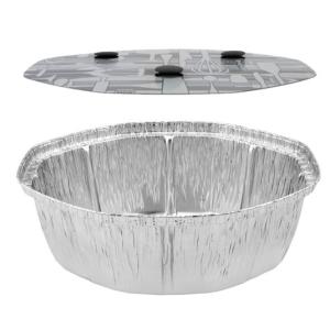 Aluminum foil oval container with lid 256x192x87 mm - S 2600 + TI UÑA (oblique view with lid)