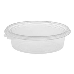 Oval transparent OPS plastic container with lid 250 ml capacity. - G 250 - 143x110x46 mm (oblique view)