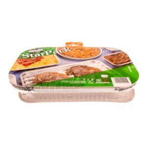 Envase de aluminio rectangular con borde rizado y tapa 287x187x37 mm - D 11450 (vista oblicua)