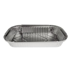 Rectangular aluminum foil container with rolled rim and raised edge 285x188x35 mm - E 1500 (oblique view)