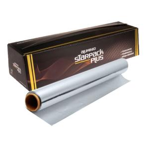 Rollo de papel de aluminio alimentario STARPACK PLUS 40cmx270 m. - E.40X270PLUS1 (vista pack + rollo)