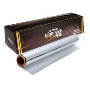 Rouleau de papier aluminium alimentaire STARPACK PLUS 40cmx200 m. - E.40X200PLUS1 (vue pack + rouleau)