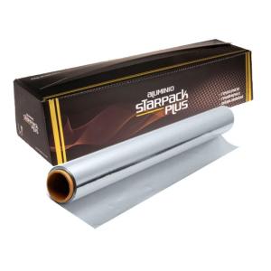 Rouleau de papier aluminium alimentaire STARPACK PLUS 40cmx250 m. - E.40X250PLUS1 (vue pack + rouleau)