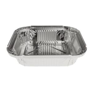 Envase de aluminio cuadrado con borde rizado y canto alzado 157x157x32 mm - R 560 L (vista oblicua)