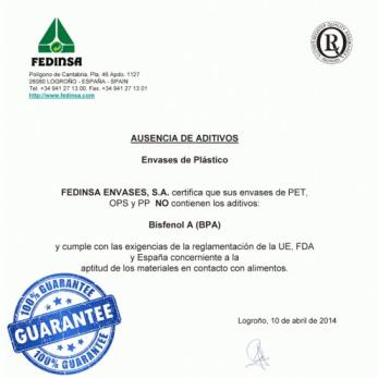Garantía FEDINSA 100% libre de BPA (Bisfenol A)