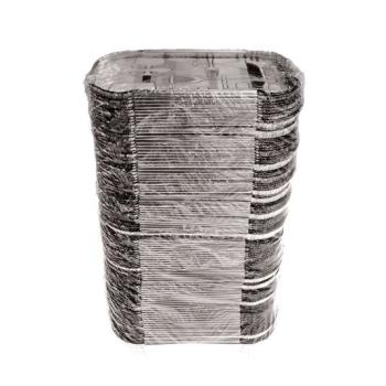 Rectangular aluminum foil container with rolled rim and raised edge 152x107x32 mm - CE 380 (oblique view)