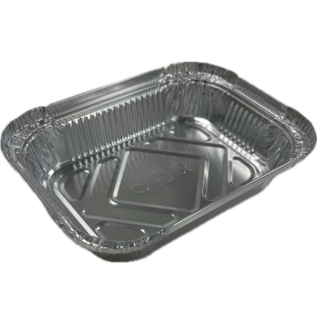 Envase de aluminio rectangular con borde rizado y canto alzado 185x135x30 mm - E 580 MM (vista oblicua)