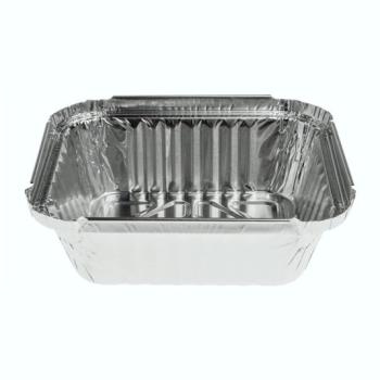 Barquette rectangulaire en aluminium avec bord roulé et rebord relevé 147x123x40 mm - E 500 (vue oblique)