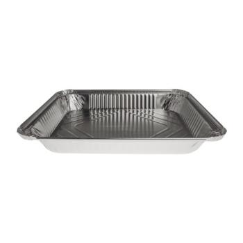 Rectangular aluminum foil container with rolled rim and raised edge 324x264x38 mm - E 2450 (oblique view)