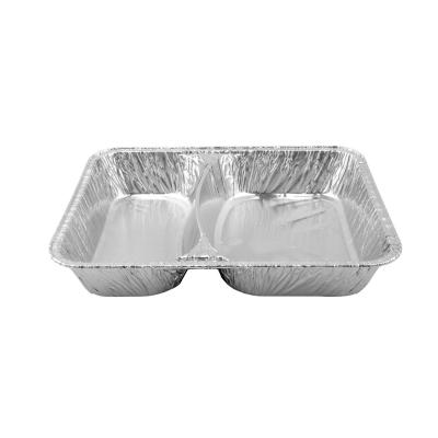 Envase de aluminio rectangular compartimentado con borde rizado 227x177x40 mm - R808 -1020 G (vista oblicua)