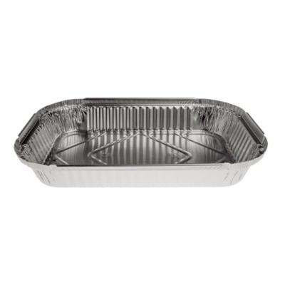Rectangular aluminum foil container with rolled rim and raised edge 285x188x35 mm - E 1500 (oblique view)