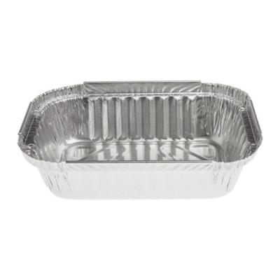 Envase de aluminio rectangular con borde rizado y canto alzado 152x107x32 mm - E 380 (vista oblicua)