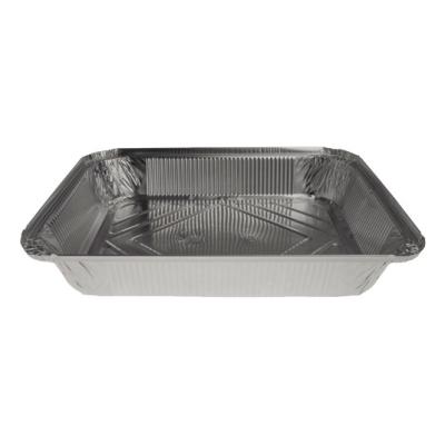 Rectangular aluminum foil container with rolled rim and raised edge 318x258x50 mm - R 31-3240 L (oblique view)