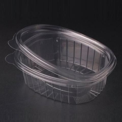 Barquette en plastique OPS transparent rectangulaire avec couvercle plat et capacité de 1000 ml 198x158x53 mm - G 1000 (vue oblique, fond noir)