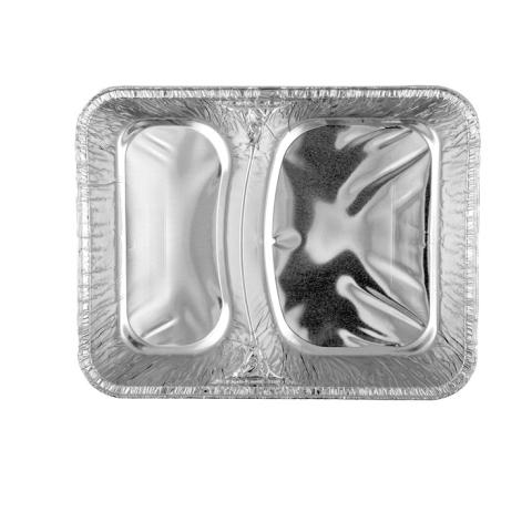 Envase de aluminio rectangular compartimentado con borde rizado 227x177x40 mm - R808 -1020 G (vista planta)