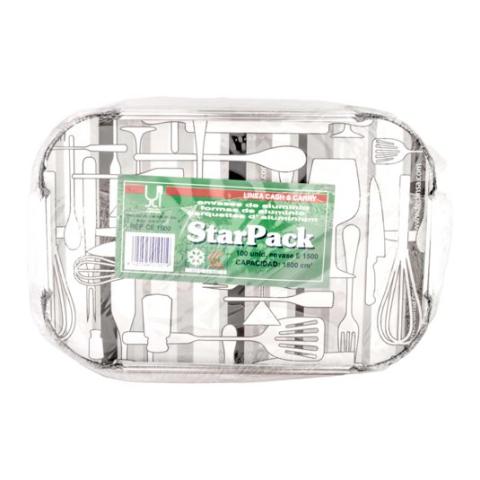 Rectangular aluminum foil container with crimped edge 287x187x37 mm - CE 1500 (plan view)