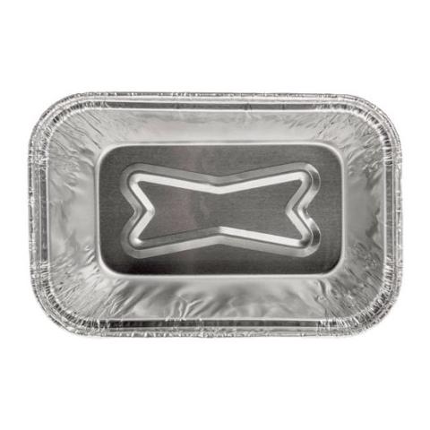 Envase de aluminio rectangular con borde rizado y canto alzado 110x72x34 mm - E 150 (vista planta)