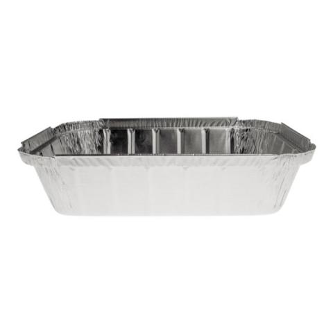 Rectangular aluminum foil container with rolled rim and raised edge 238x160x48 mm - E 1250 (elevation view)