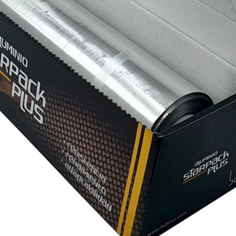 Rolo de papel alumínio alimentar STARPACK PLUS 29cmx200 m - E.29X200PLUS1 (vista embalagem aberta)