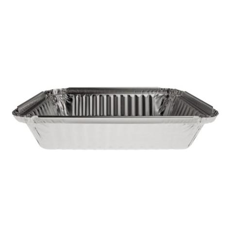 Rectangular aluminum foil container with rolled rim and raised edge 192x141x33 mm - E 650 (elevation view)