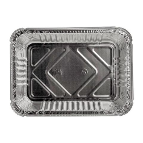 Rectangular aluminum foil container with rolled rim and raised edge 220x158x38 mm - E 980 (plan view)