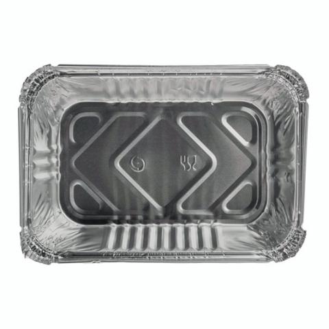 Rectangular aluminum foil container with rolled rim and raised edge 201x136x50 mm - R 45–940 L (plan view)